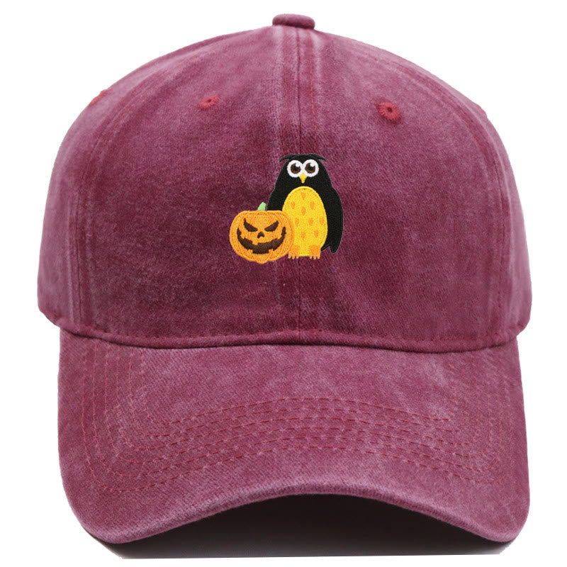 Halloween Kürbis Eule Bestickte Baseballmütze - Wein - M（22"-22 7/8"） - image 8