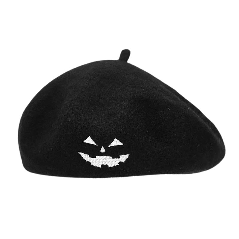 Halloween Süßes Lächeln Bestickte Baskenmütze Kürbismütze - Schwarz Weiß - M（22"-22 7/8"） - image 5