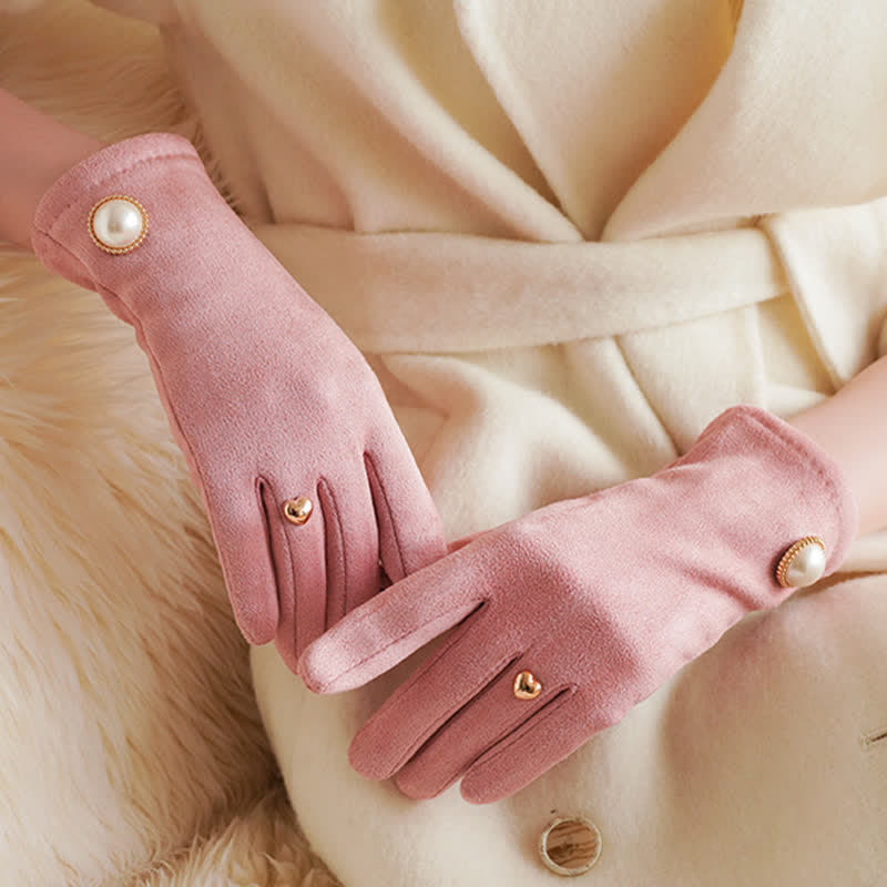 Elegante Damenhandschuhe mit Kunstperlen und Herz-Design - Rosa - image 6