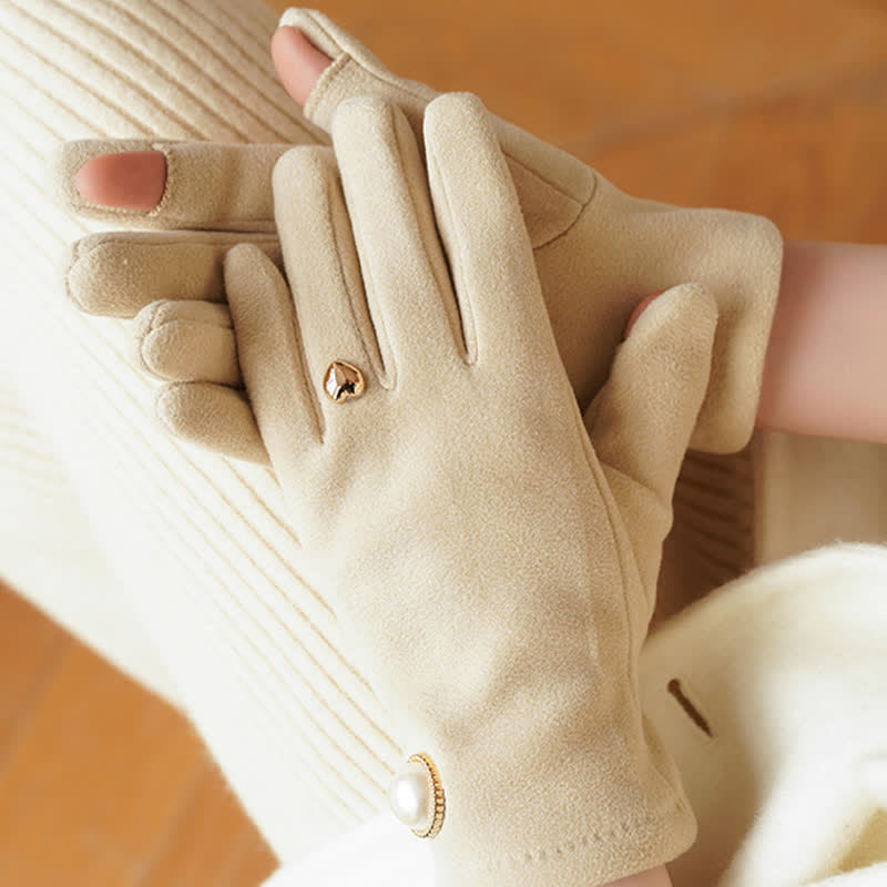 Elegante Damenhandschuhe mit Kunstperlen und Herz-Design - image 1