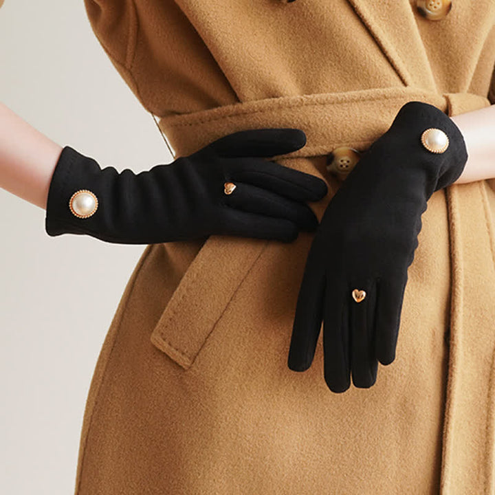Elegante Damenhandschuhe mit Kunstperlen und Herz-Design - Schwarz - image 4