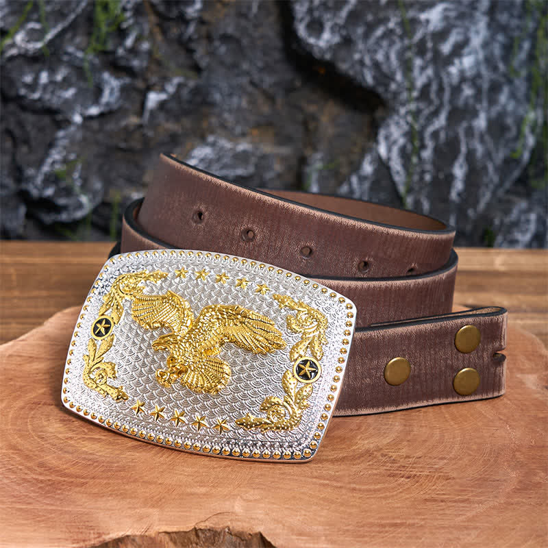 Rechteckiger DIY-Ledergürtel mit großer Schnalle und fliegendem Adler - Fliegender Adler - Brauner Distressed-Gürtel - 42 - image 6