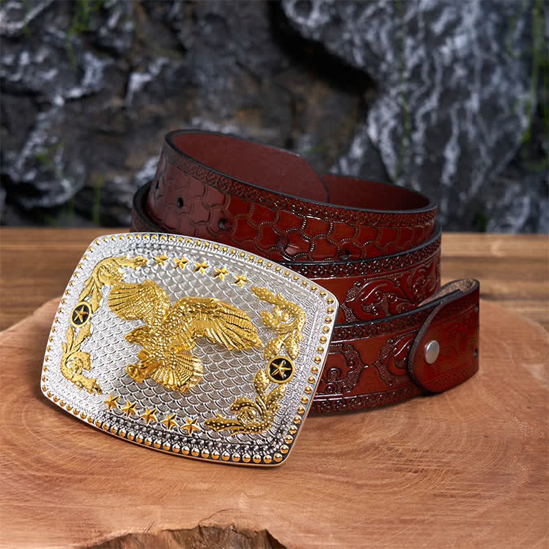 Rechteckiger DIY-Ledergürtel mit großer Schnalle und fliegendem Adler - Fliegender Adler - Brauner geschnitzter Gürtel - 42 - image 7