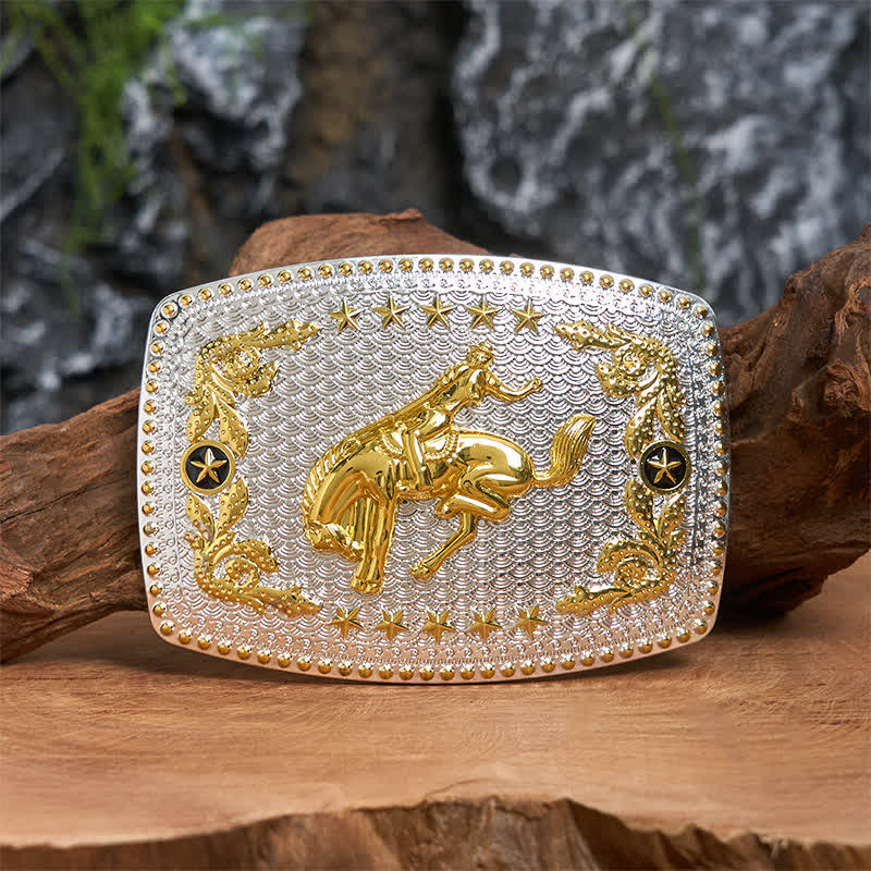Rechteckiger DIY zweifarbiger Reitgürtel aus Leder mit großer Schnalle - Reiten - Ohne Gürtel - Nicht im Lieferumfang enthaltener Gürtel - image 0