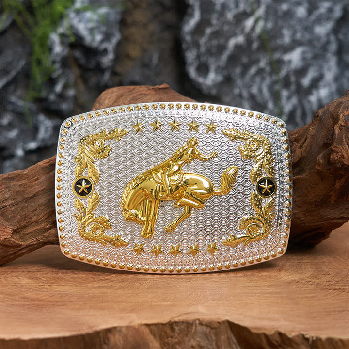 Rechteckiger DIY zweifarbiger Reitgürtel aus Leder mit großer Schnalle - Reiten - Ohne Gürtel - Nicht im Lieferumfang enthaltener Gürtel - image 0