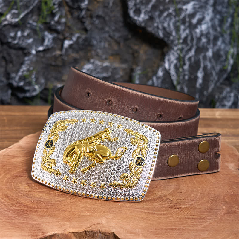 Rechteckiger DIY zweifarbiger Reitgürtel aus Leder mit großer Schnalle - Reiten - Brauner Distressed-Gürtel - 42 - image 6