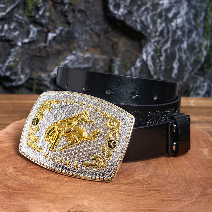 Rechteckiger DIY zweifarbiger Reitgürtel aus Leder mit großer Schnalle - Reiten - Schwarzer Gürtel mit geprägtem Adler - 42 - image 3
