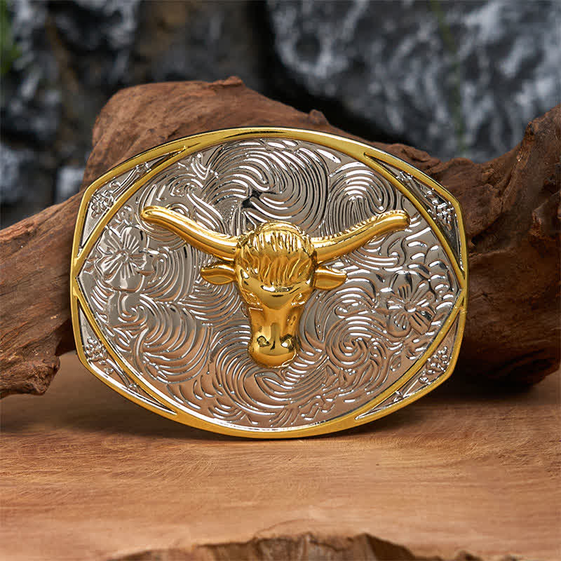 Native Golden DIY Longhorn Head Ledergürtel mit großer Schnalle - Longhorn-Kopf - Ohne Gürtel - Nicht im Lieferumfang enthaltener Gürtel - image 0