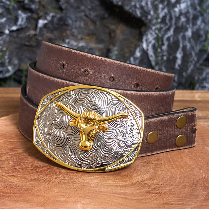 Native Golden DIY Longhorn Head Ledergürtel mit großer Schnalle - Longhorn-Kopf - Brauner Distressed-Gürtel - 42 - image 6