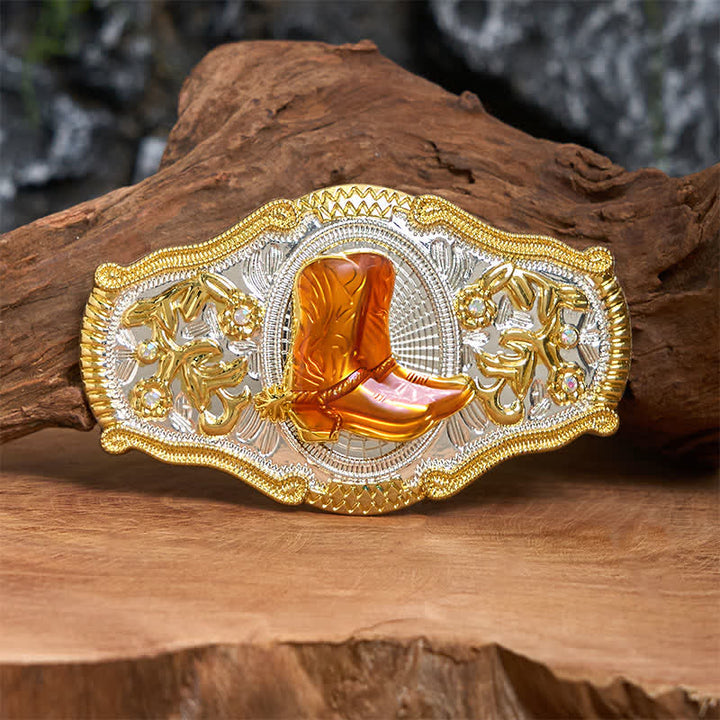 Gold- und orangefarbene Boots DIY West Ledergürtel mit großer Schnalle - Stiefel - Ohne Gürtel - Nicht im Lieferumfang enthaltener Gürtel - image 0