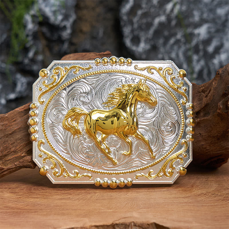 Golden Running Horse DIY Cowboy Schnalle Ledergürtel - Laufendes Pferd - Ohne Gürtel - Nicht im Lieferumfang enthaltener Gürtel - image 0