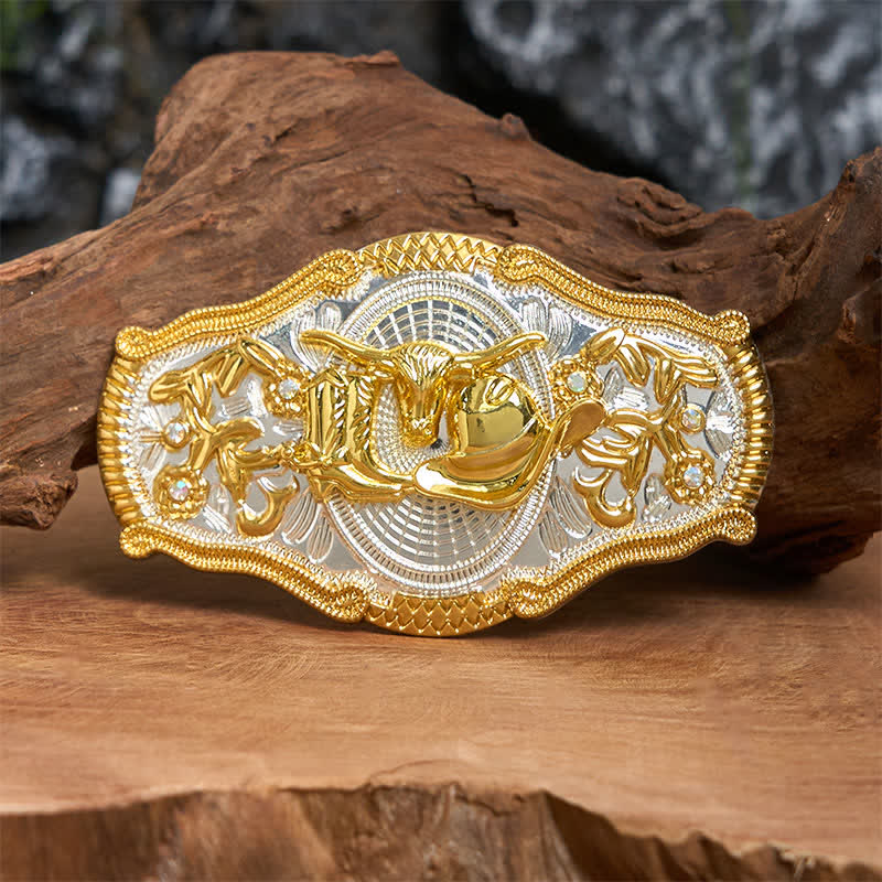 Goldener Bulle & Cowboyhut DIY West Ledergürtel mit großer Schnalle - Bullen- und Cowboyhut - Ohne Gürtel - Nicht im Lieferumfang enthaltener Gürtel - image 0