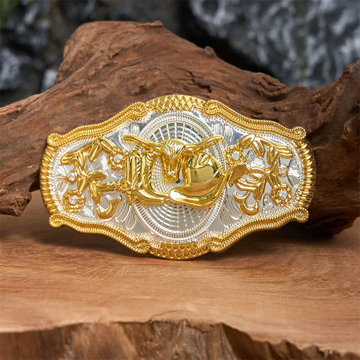 Goldener Bulle & Cowboyhut DIY West Ledergürtel mit großer Schnalle - Bullen- und Cowboyhut - Ohne Gürtel - Nicht im Lieferumfang enthaltener Gürtel - image 0