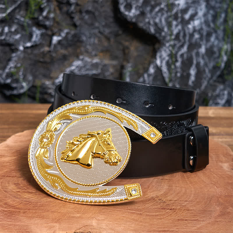 Großer Ledergürtel in Hufeisenform zum Selbermachen mit Westernschnalle - Hufeisen - Schwarzer Gürtel mit geprägtem Adler - 42 - image 3