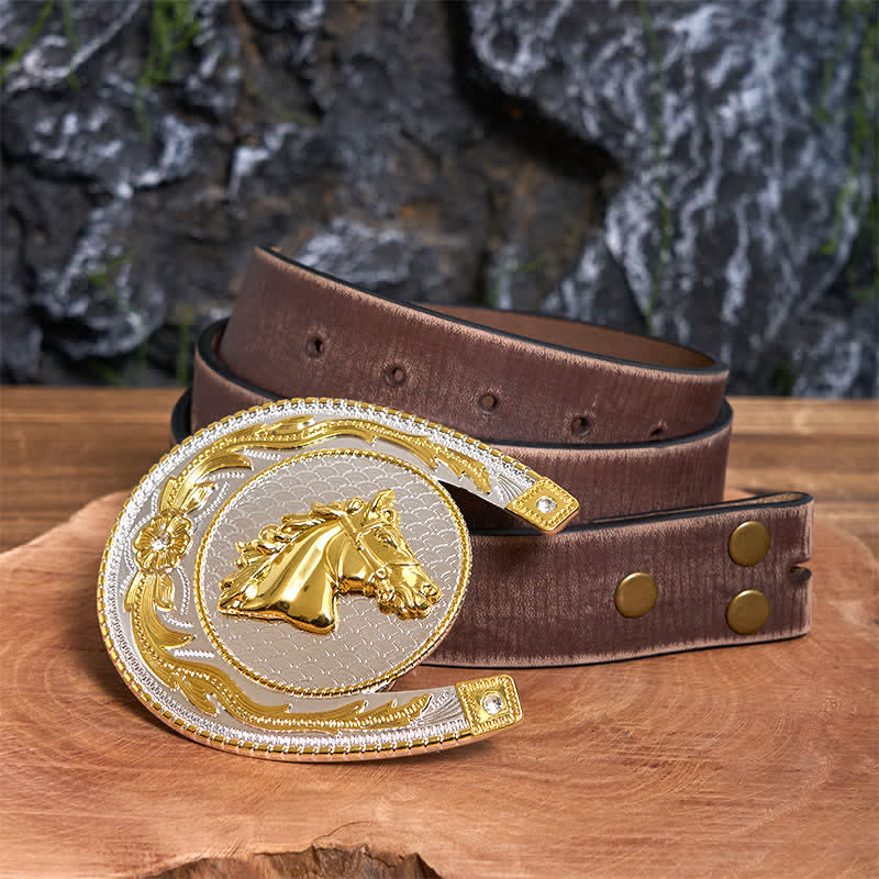 Großer Ledergürtel in Hufeisenform zum Selbermachen mit Westernschnalle - Hufeisen - Brauner Distressed-Gürtel - 42 - image 6