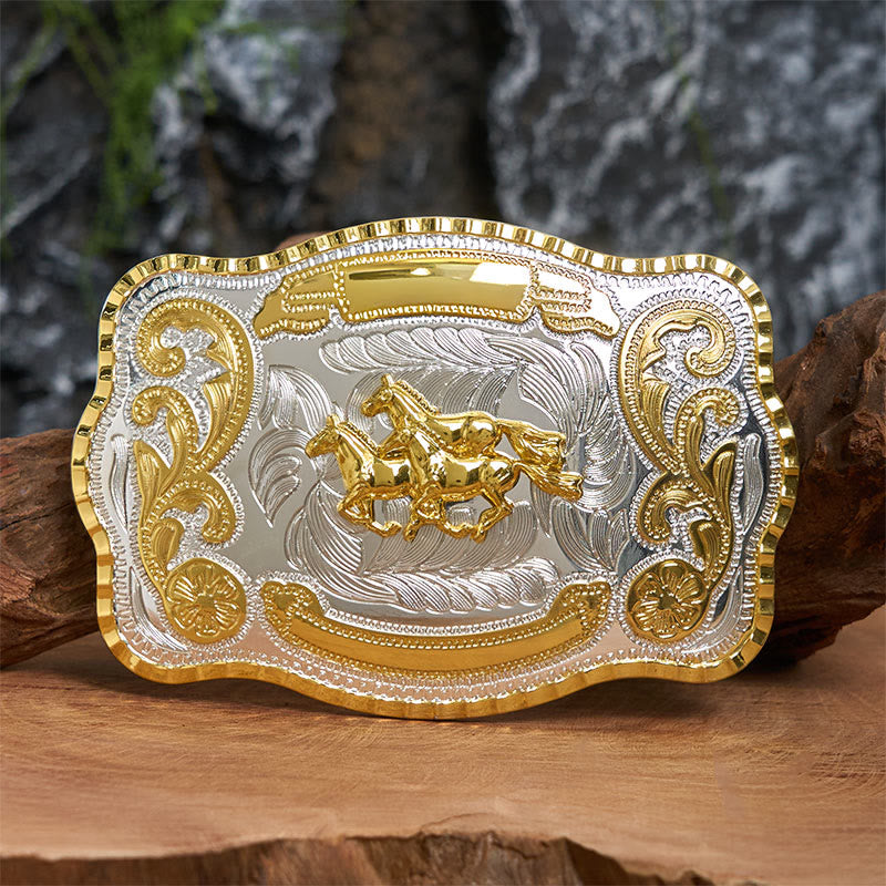 Drei galoppierende Pferde DIY Cowboy Schnalle Ledergürtel - Drei galoppierende Pferde - Ohne Gürtel - Nicht im Lieferumfang enthaltener Gürtel - image 0