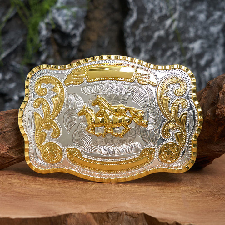 Drei galoppierende Pferde DIY Cowboy Schnalle Ledergürtel - Drei galoppierende Pferde - Ohne Gürtel - Nicht im Lieferumfang enthaltener Gürtel - image 0