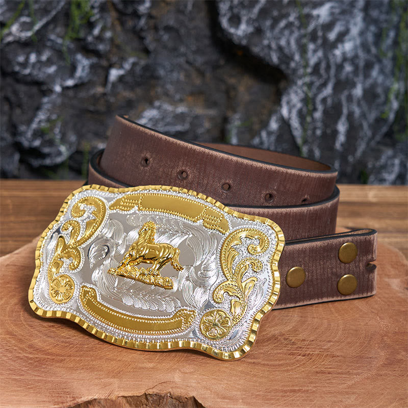 Golden Gallant Horse DIY Cowboy Schnalle Ledergürtel - Galantes Pferd - Brauner Distressed-Gürtel - 42 - image 6