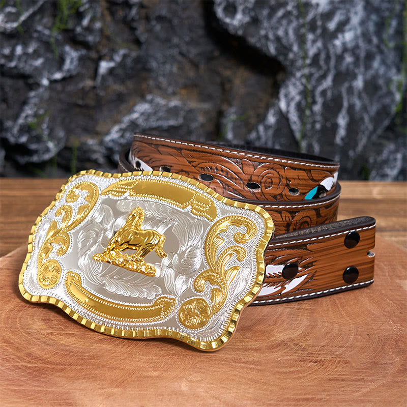 Golden Gallant Horse DIY Cowboy Schnalle Ledergürtel - Galantes Pferd - Brauner Federgürtel - 40 - image 8