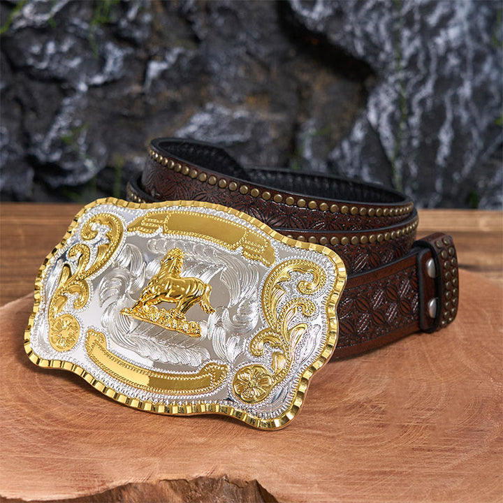 Golden Gallant Horse DIY Cowboy Schnalle Ledergürtel - Galantes Pferd - Brauner Nietengürtel - 42 - image 5