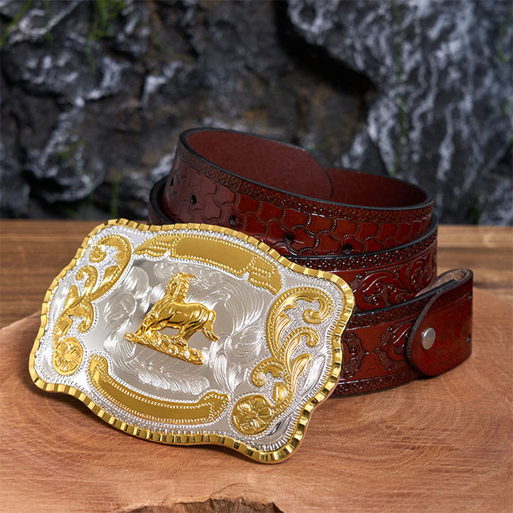 Golden Gallant Horse DIY Cowboy Schnalle Ledergürtel - Galantes Pferd - Brauner geschnitzter Gürtel - 42 - image 7