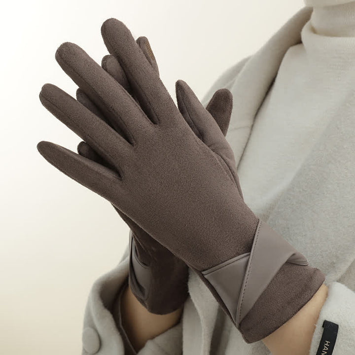 Einfarbige, warme, mit Fleece gefütterte Wildlederhandschuhe für Damen - image 7
