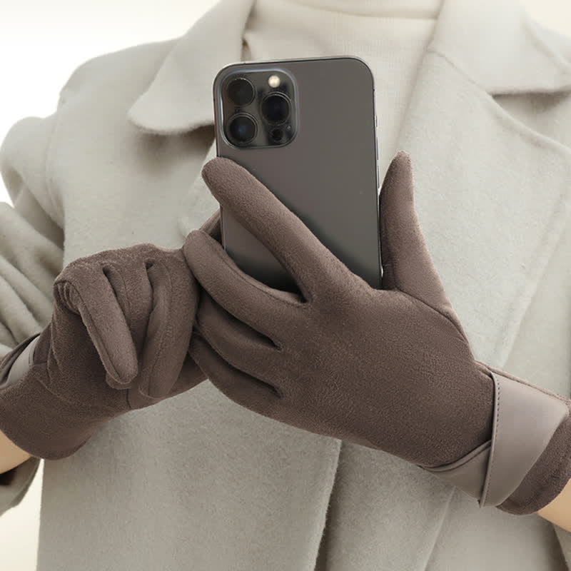 Einfarbige, warme, mit Fleece gefütterte Wildlederhandschuhe für Damen - image 1