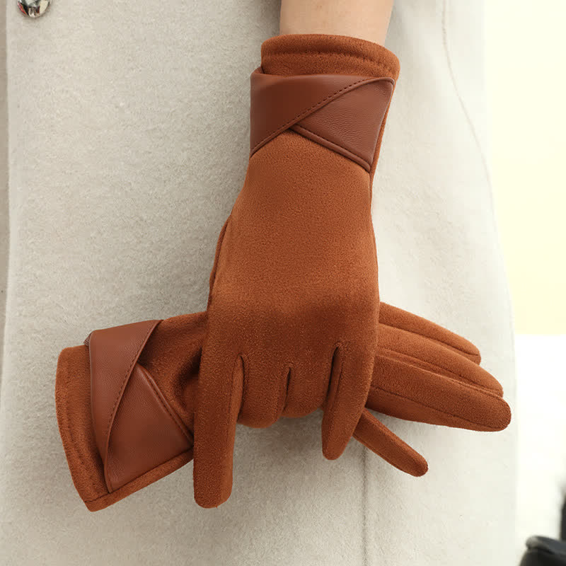 Einfarbige, warme, mit Fleece gefütterte Wildlederhandschuhe für Damen - image 12