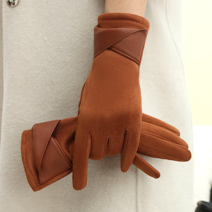 Einfarbige, warme, mit Fleece gefütterte Wildlederhandschuhe für Damen - image 12