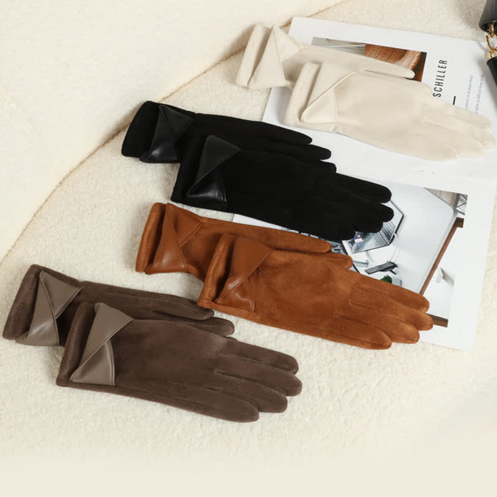 Einfarbige, warme, mit Fleece gefütterte Wildlederhandschuhe für Damen - image 9