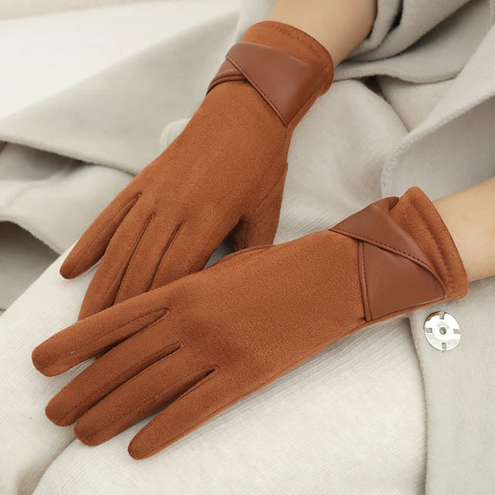 Einfarbige, warme, mit Fleece gefütterte Wildlederhandschuhe für Damen - Karamell - image 10