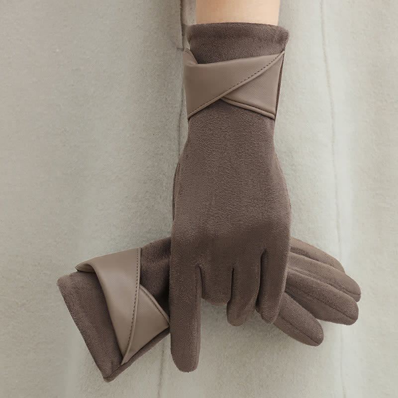 Einfarbige, warme, mit Fleece gefütterte Wildlederhandschuhe für Damen - Grauer Kaffee - image 0