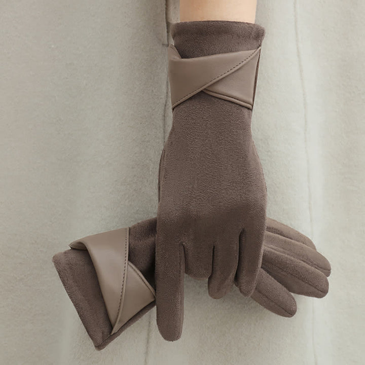 Einfarbige, warme, mit Fleece gefütterte Wildlederhandschuhe für Damen - Grauer Kaffee - image 0