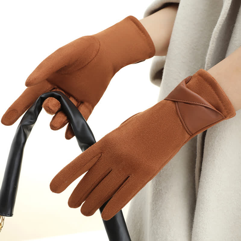 Einfarbige, warme, mit Fleece gefütterte Wildlederhandschuhe für Damen - image 13