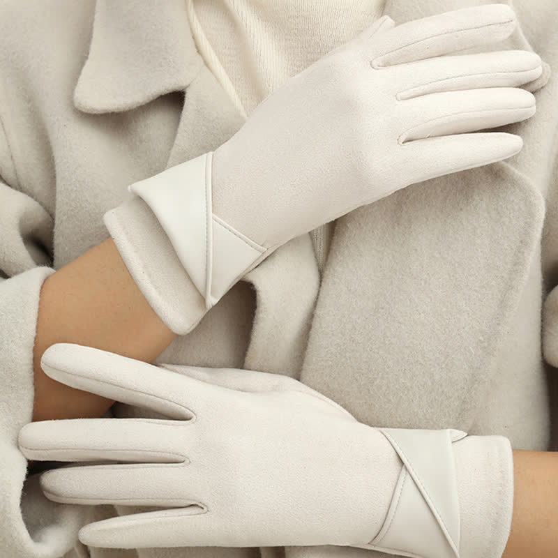 Einfarbige, warme, mit Fleece gefütterte Wildlederhandschuhe für Damen - image 16