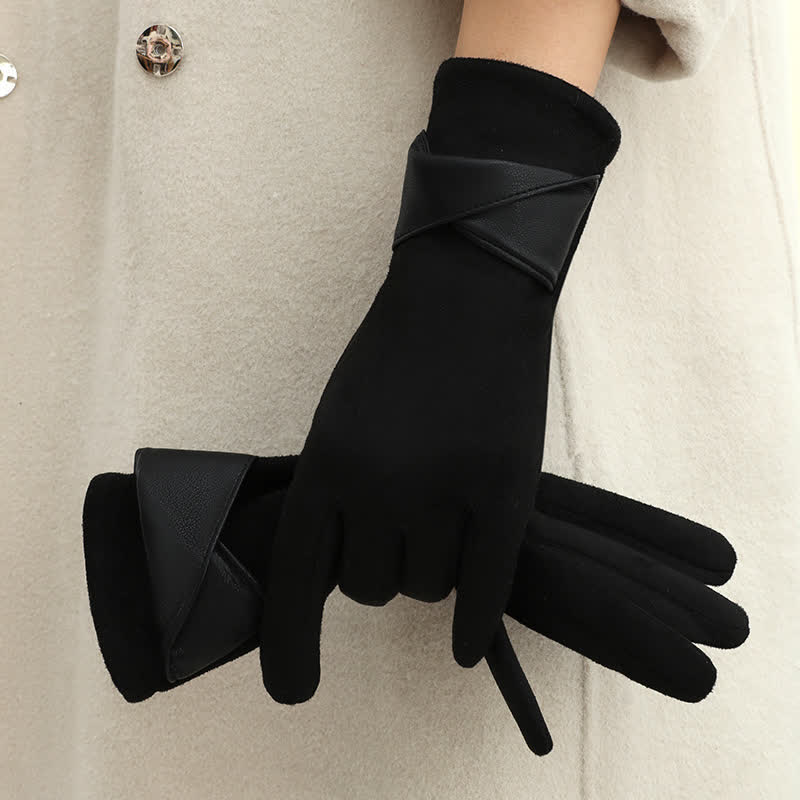 Einfarbige, warme, mit Fleece gefütterte Wildlederhandschuhe für Damen - image 18