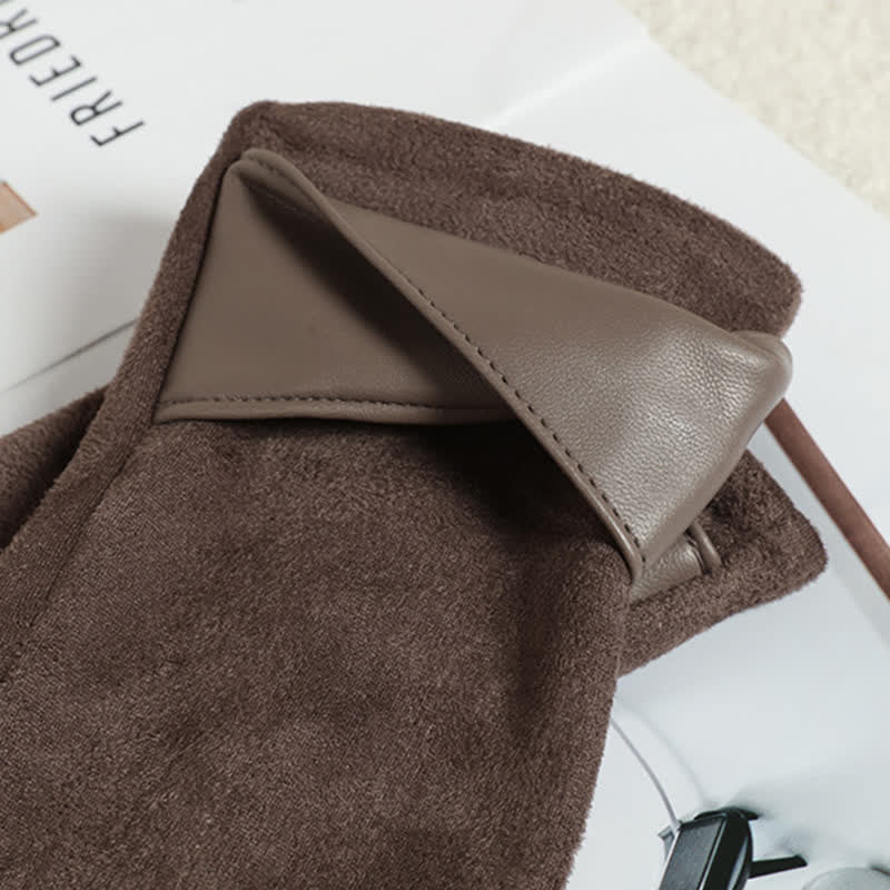 Einfarbige, warme, mit Fleece gefütterte Wildlederhandschuhe für Damen - image 4