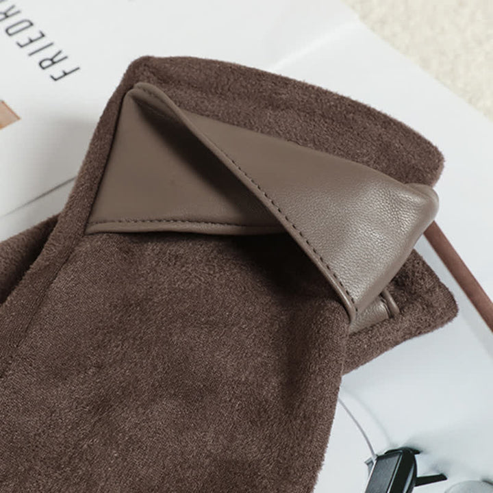 Einfarbige, warme, mit Fleece gefütterte Wildlederhandschuhe für Damen - image 4