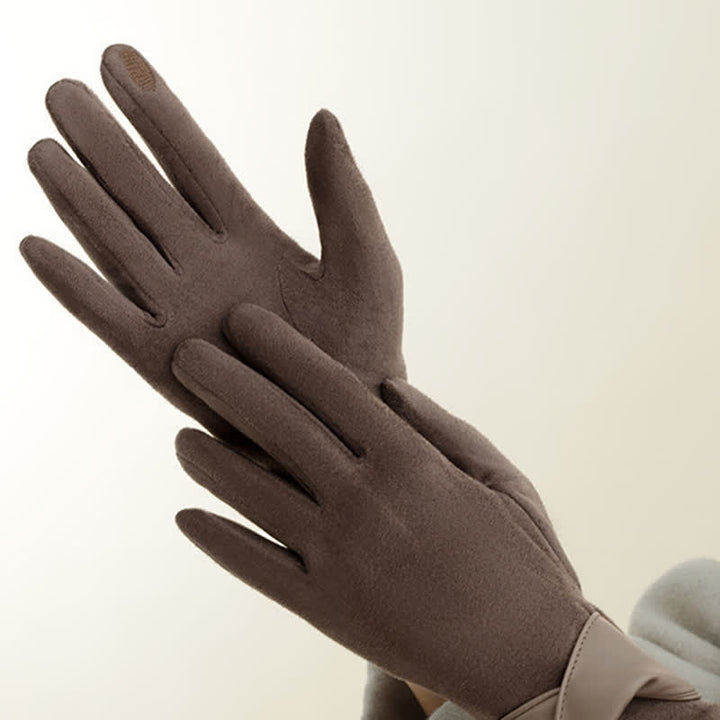 Einfarbige, warme, mit Fleece gefütterte Wildlederhandschuhe für Damen - image 8
