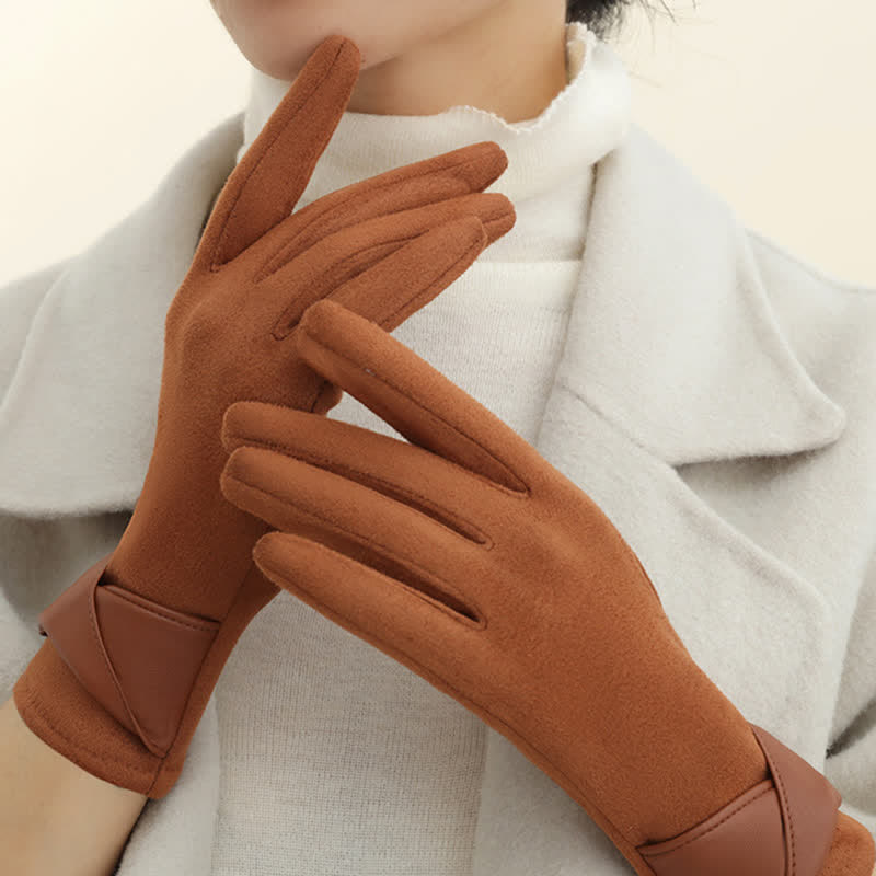 Einfarbige, warme, mit Fleece gefütterte Wildlederhandschuhe für Damen - image 11