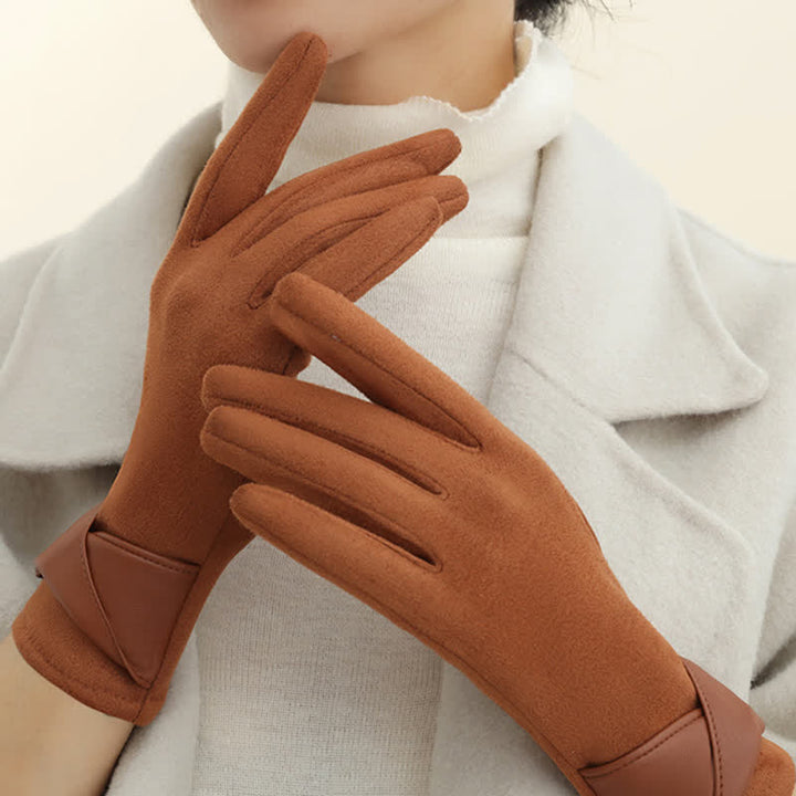 Einfarbige, warme, mit Fleece gefütterte Wildlederhandschuhe für Damen - image 11