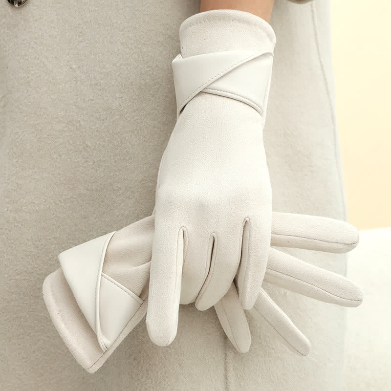 Einfarbige, warme, mit Fleece gefütterte Wildlederhandschuhe für Damen - image 15