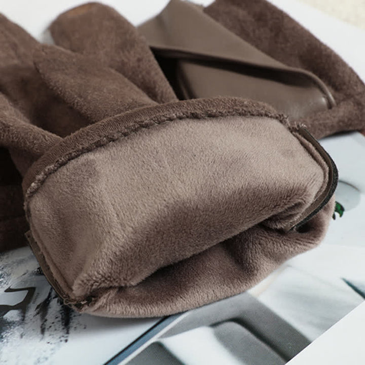 Einfarbige, warme, mit Fleece gefütterte Wildlederhandschuhe für Damen - image 3