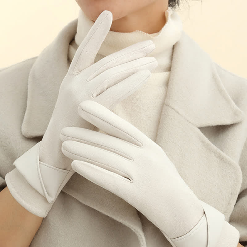 Einfarbige, warme, mit Fleece gefütterte Wildlederhandschuhe für Damen - Elfenbein - image 14