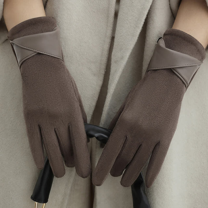 Einfarbige, warme, mit Fleece gefütterte Wildlederhandschuhe für Damen - image 2