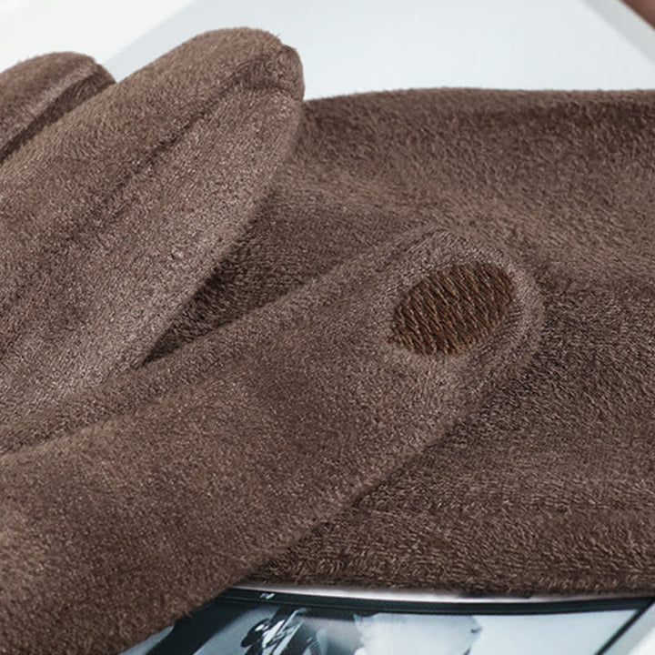 Einfarbige, warme, mit Fleece gefütterte Wildlederhandschuhe für Damen - image 5