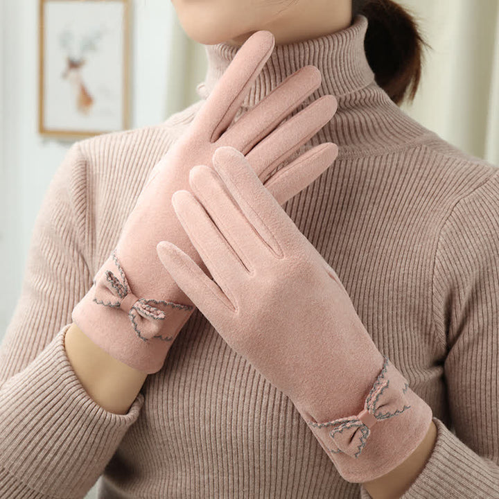 Süße Damenhandschuhe mit Schleife und Vollfinger-Bedeckung - Rosa - image 16