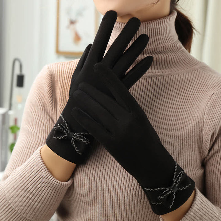 Süße Damenhandschuhe mit Schleife und Vollfinger-Bedeckung - Schwarz - image 8
