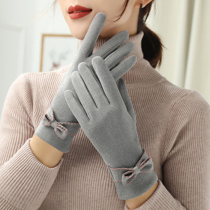 Süße Damenhandschuhe mit Schleife und Vollfinger-Bedeckung - Grau - image 13