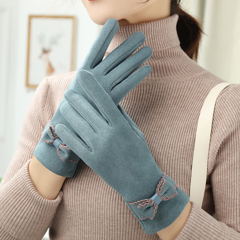 Süße Damenhandschuhe mit Schleife und Vollfinger-Bedeckung - Seeblau - image 10